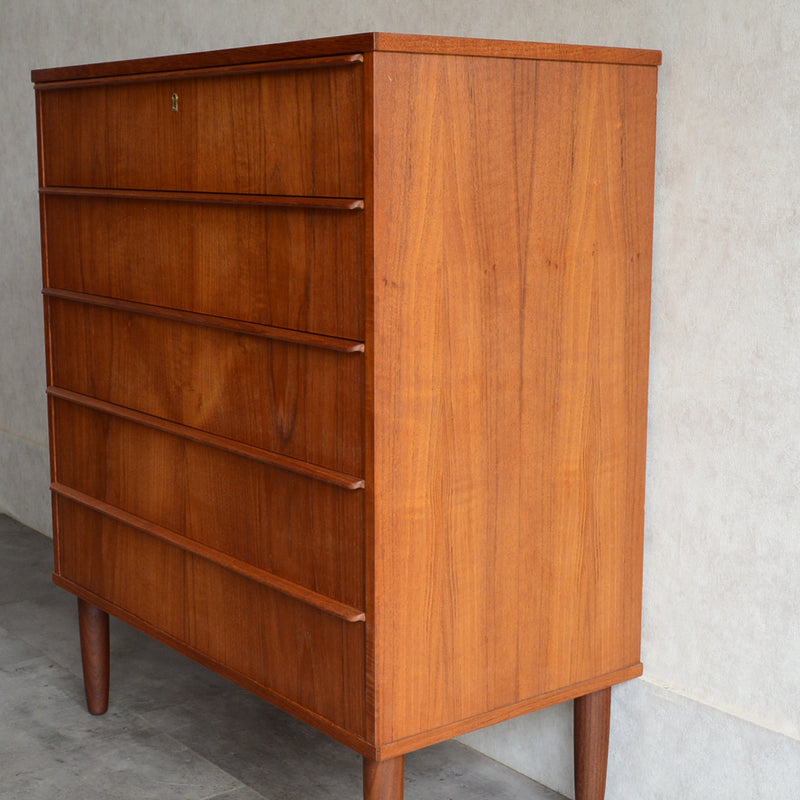 デンマーク ヴィンテージ チーク ５段チェスト 6-11(ウッドオイル仕上）