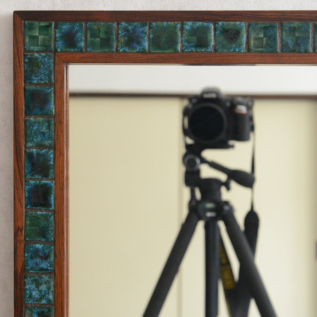 デンマークヴィンテージ  ローズウッド タイル付ミラー6-79