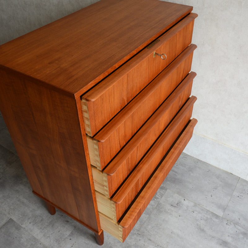 デンマーク ヴィンテージ チーク ５段チェスト 6-11(ウッドオイル仕上）