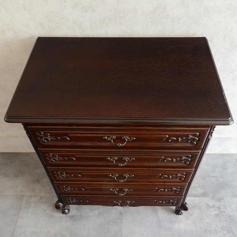 ベルギー クラシック  オーク5段チェスト08 （天板剝離再塗装済）