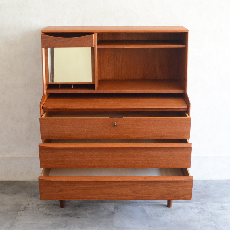 デンマークヴィンテージ　チークビューロー（ミラー付）　D-2