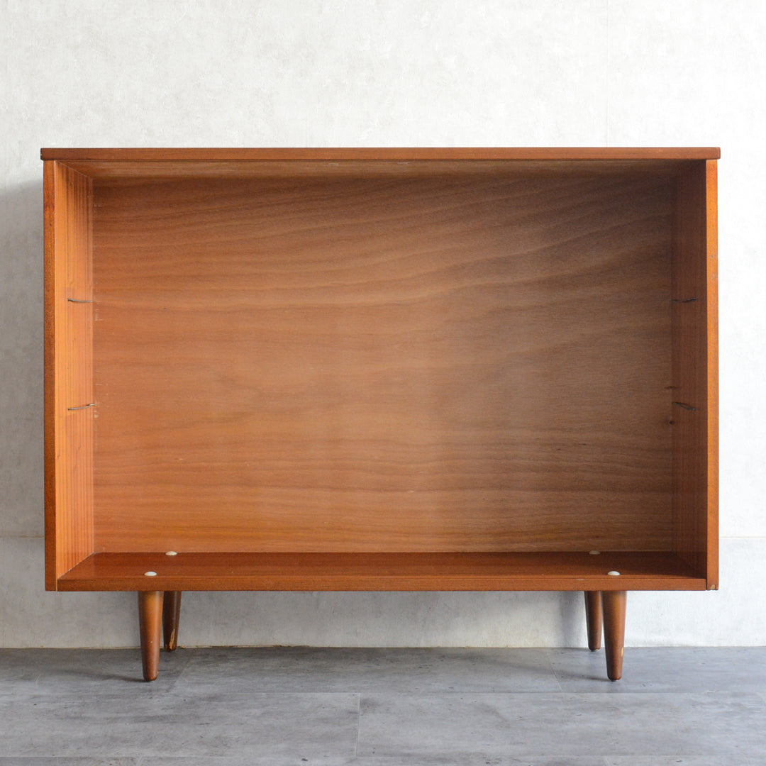 60s ヴィンテージ チーク ガラスキャビネット 62(3段/天板剥離再塗装済）