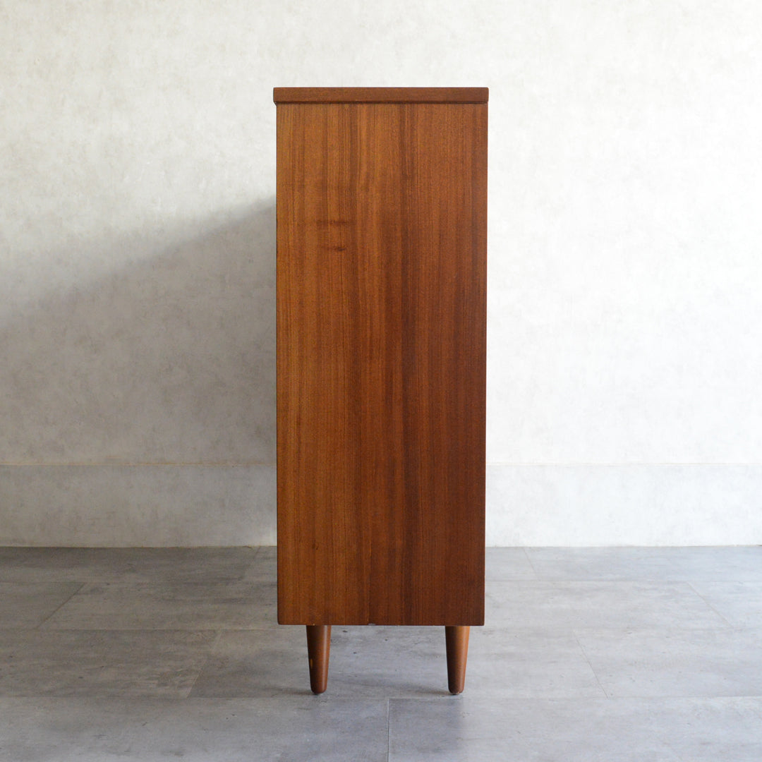 60s ヴィンテージ チーク ガラスキャビネット 62(3段/天板剥離再塗装済）