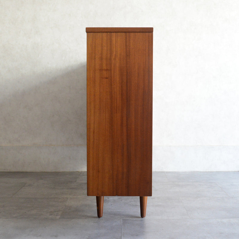 60s ヴィンテージ チーク ガラスキャビネット 62(3段/天板剥離再塗装済）