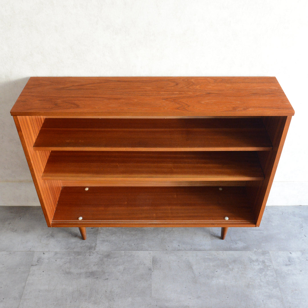 60s ヴィンテージ チーク ガラスキャビネット 62(3段/天板剥離再塗装済）