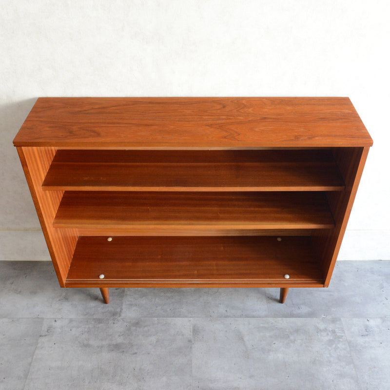 60s ヴィンテージ チーク ガラスキャビネット 62(3段/天板剥離再塗装済）