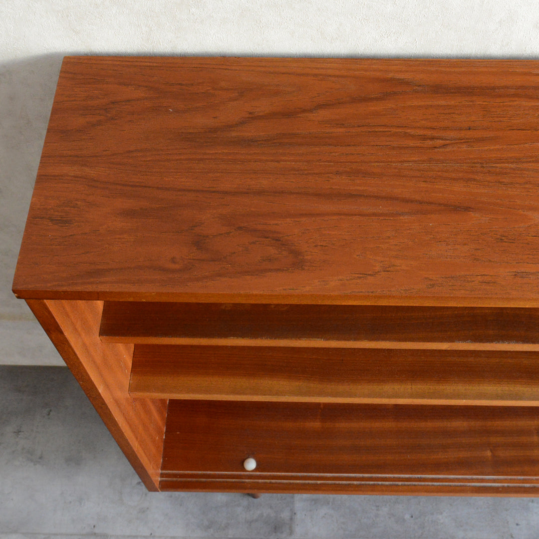 60s ヴィンテージ チーク ガラスキャビネット 62(3段/天板剥離再塗装済）