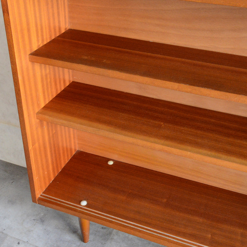 60s ヴィンテージ チーク ガラスキャビネット 62(3段/天板剥離再塗装済）