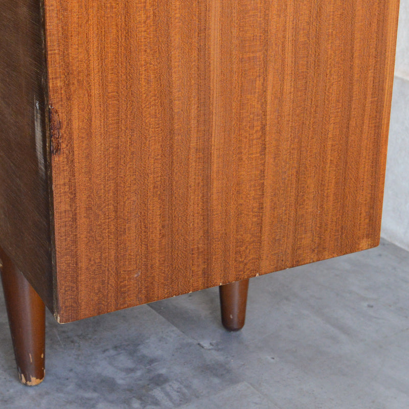 60s ヴィンテージ チーク ガラスキャビネット 62(3段/天板剥離再塗装済）