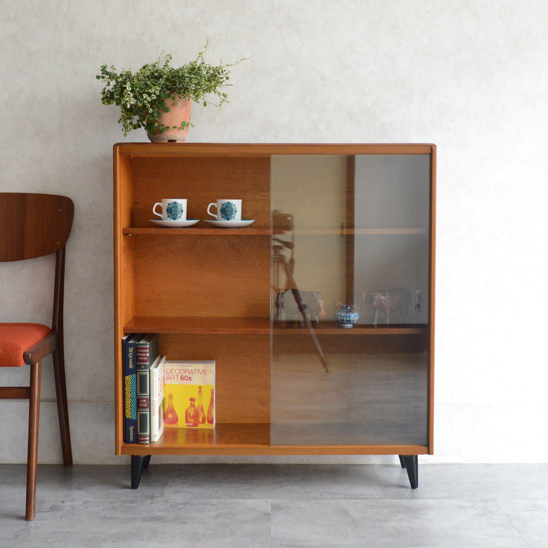 ミッドセンチュリー ヴィンテージ　ガラスキャビネット 96(天板剥離再塗装済）