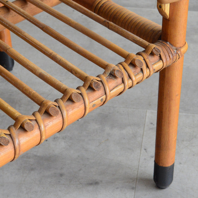 デンマークヴィンテージ　ラタンサイドテーブル(棚付き・天板チーク）6-43