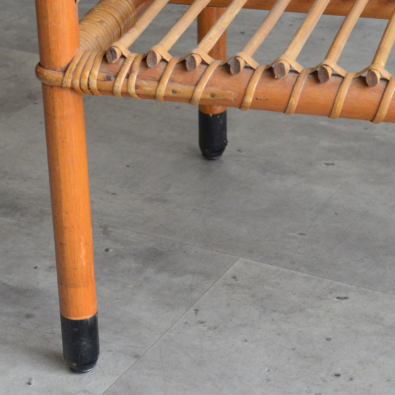 デンマークヴィンテージ　ラタンサイドテーブル(棚付き・天板チーク）6-43