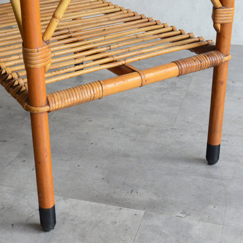 デンマークヴィンテージ　ラタンサイドテーブル(棚付き・天板チーク）6-43