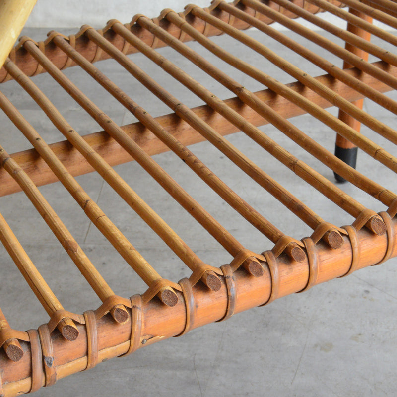 デンマークヴィンテージ　ラタンサイドテーブル(棚付き・天板チーク）6-43