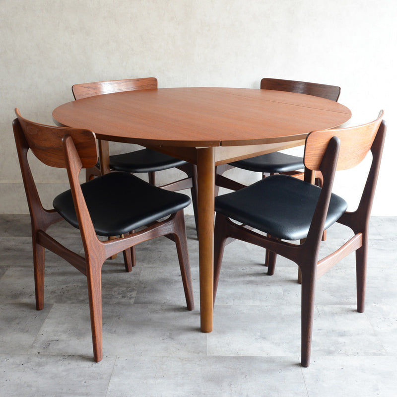 60S ドロップリーフ チークラウンドテーブル（コンパクトタイプ/天板剥離再塗装済）