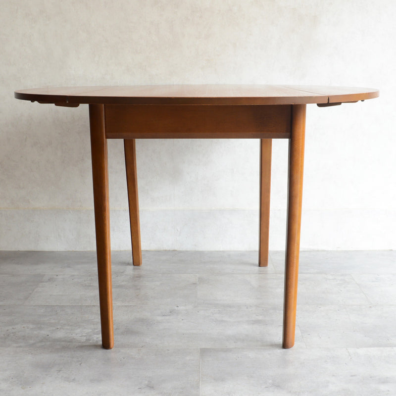 60S ドロップリーフ チークラウンドテーブル（コンパクトタイプ/天板剥離再塗装済）