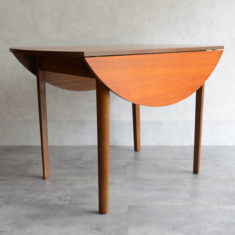 60S ドロップリーフ チークラウンドテーブル（コンパクトタイプ/天板剥離再塗装済）