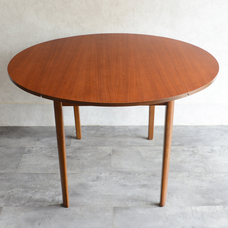 60S ドロップリーフ チークラウンドテーブル（コンパクトタイプ/天板剥離再塗装済）