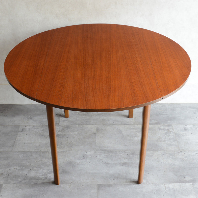 60S ドロップリーフ チークラウンドテーブル（コンパクトタイプ/天板剥離再塗装済）