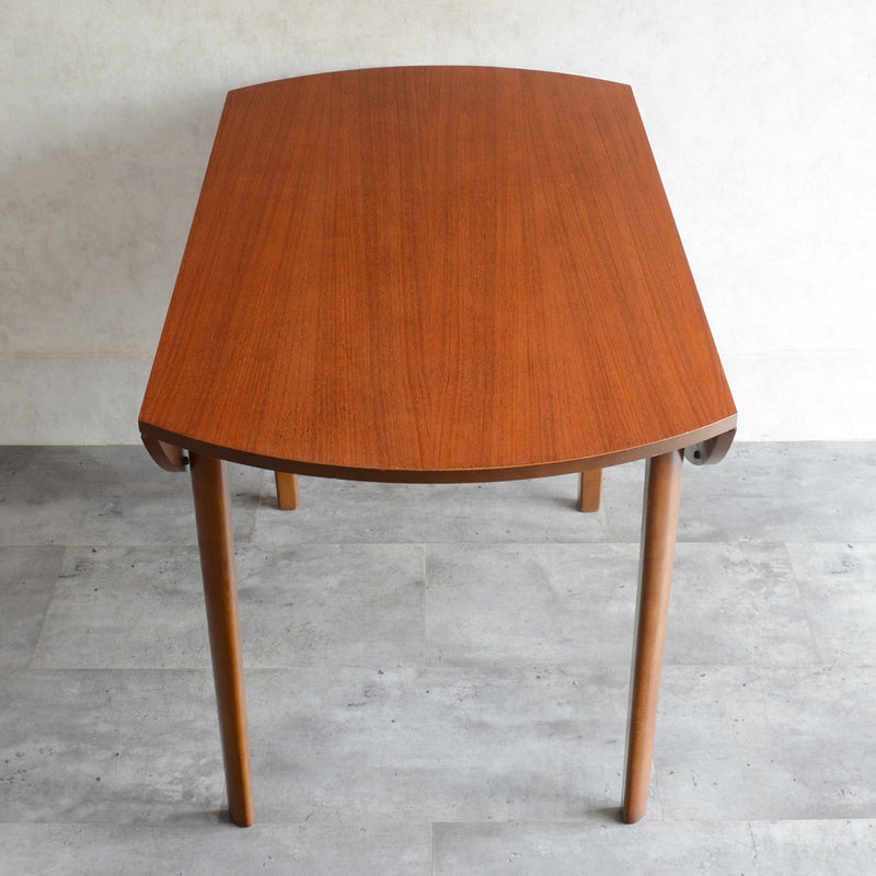 60S ドロップリーフ チークラウンドテーブル（コンパクトタイプ/天板剥離再塗装済）