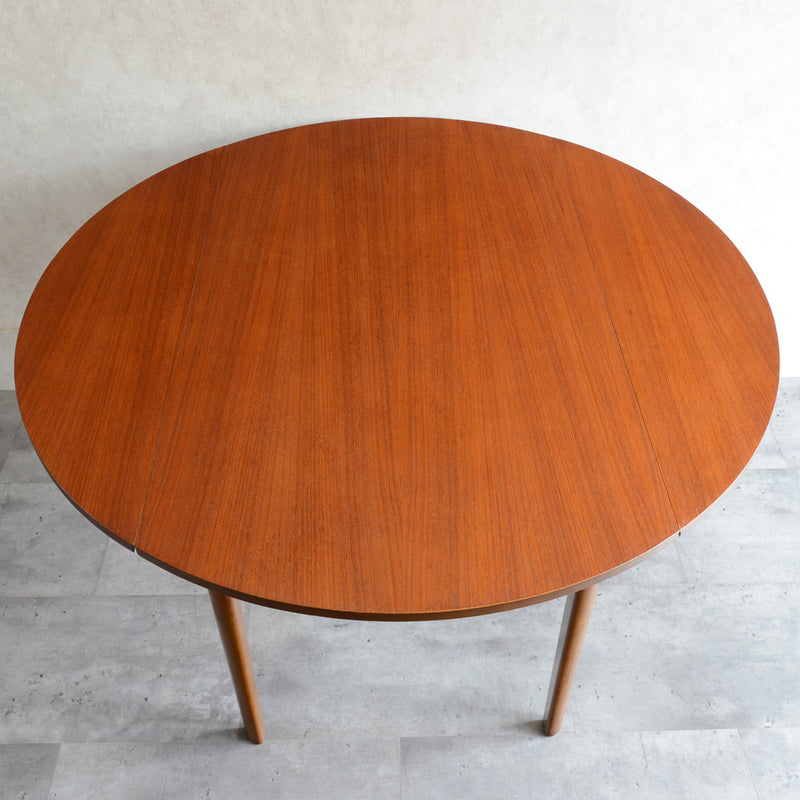 60S ドロップリーフ チークラウンドテーブル（コンパクトタイプ/天板剥離再塗装済）