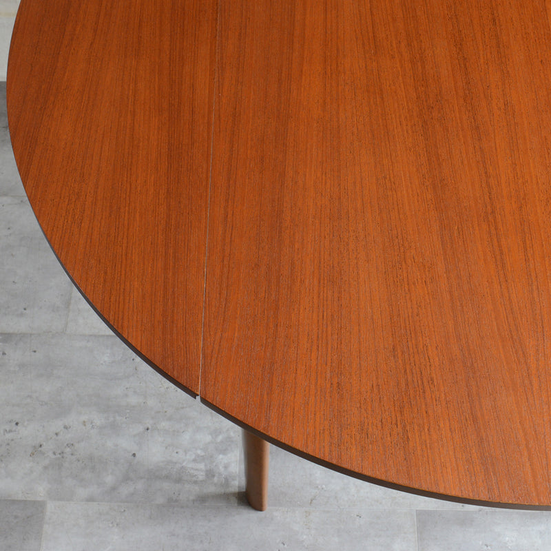 60S ドロップリーフ チークラウンドテーブル（コンパクトタイプ/天板剥離再塗装済）