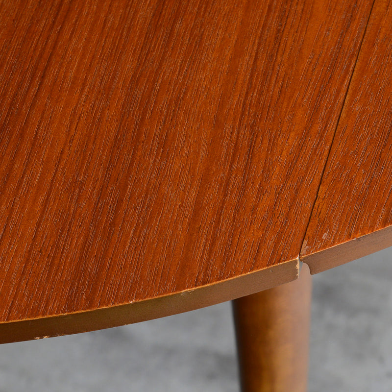 60S ドロップリーフ チークラウンドテーブル（コンパクトタイプ/天板剥離再塗装済）