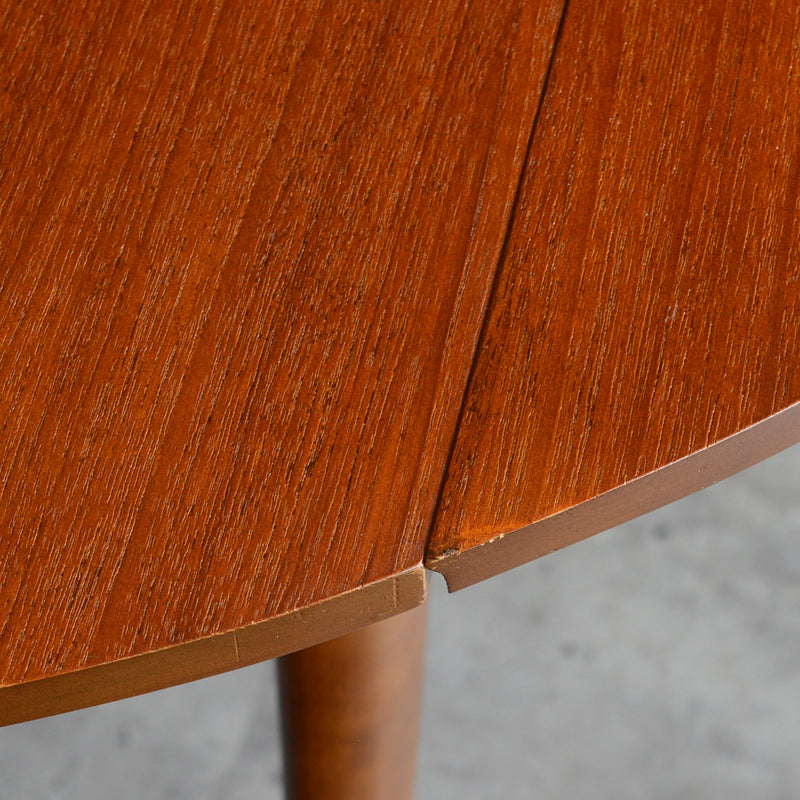 60S ドロップリーフ チークラウンドテーブル（コンパクトタイプ/天板剥離再塗装済）