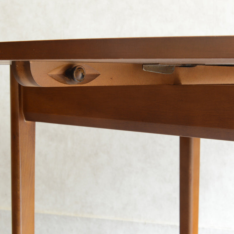 60S ドロップリーフ チークラウンドテーブル（コンパクトタイプ/天板剥離再塗装済）