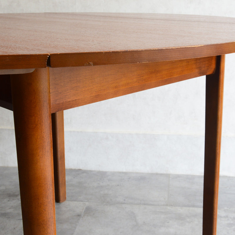 60S ドロップリーフ チークラウンドテーブル（コンパクトタイプ/天板剥離再塗装済）