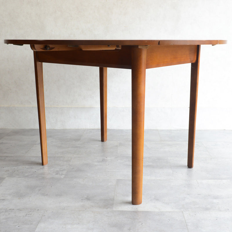 60S ドロップリーフ チークラウンドテーブル（コンパクトタイプ/天板剥離再塗装済）