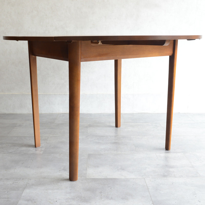 60S ドロップリーフ チークラウンドテーブル（コンパクトタイプ/天板剥離再塗装済）