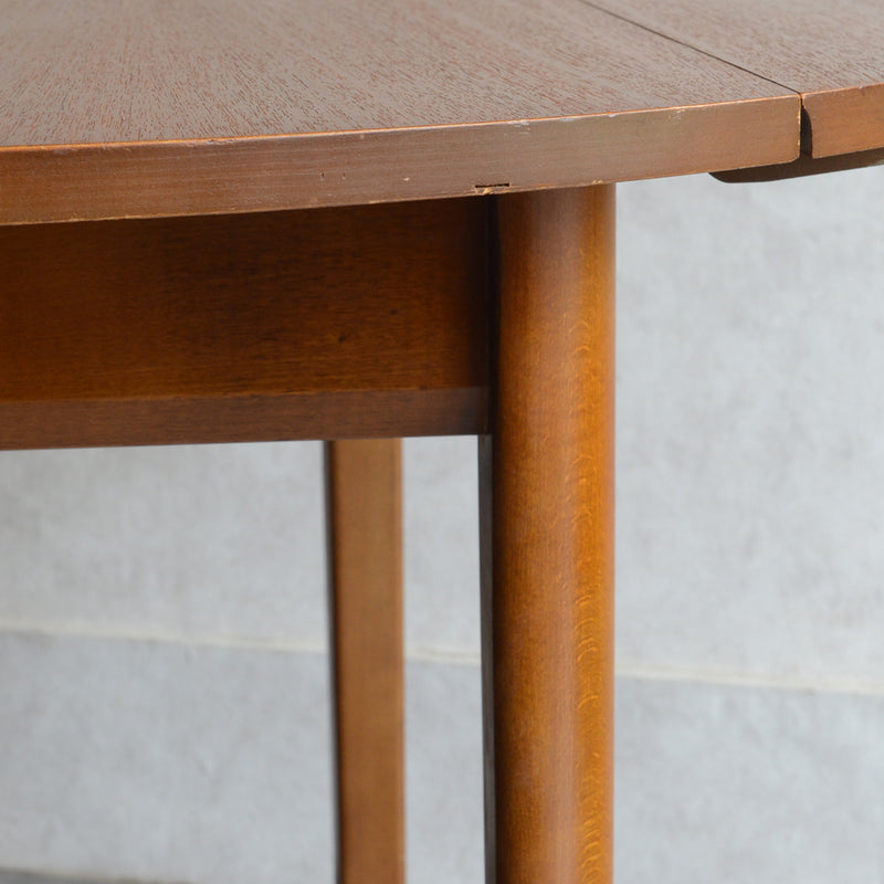 60S ドロップリーフ チークラウンドテーブル（コンパクトタイプ/天板剥離再塗装済）