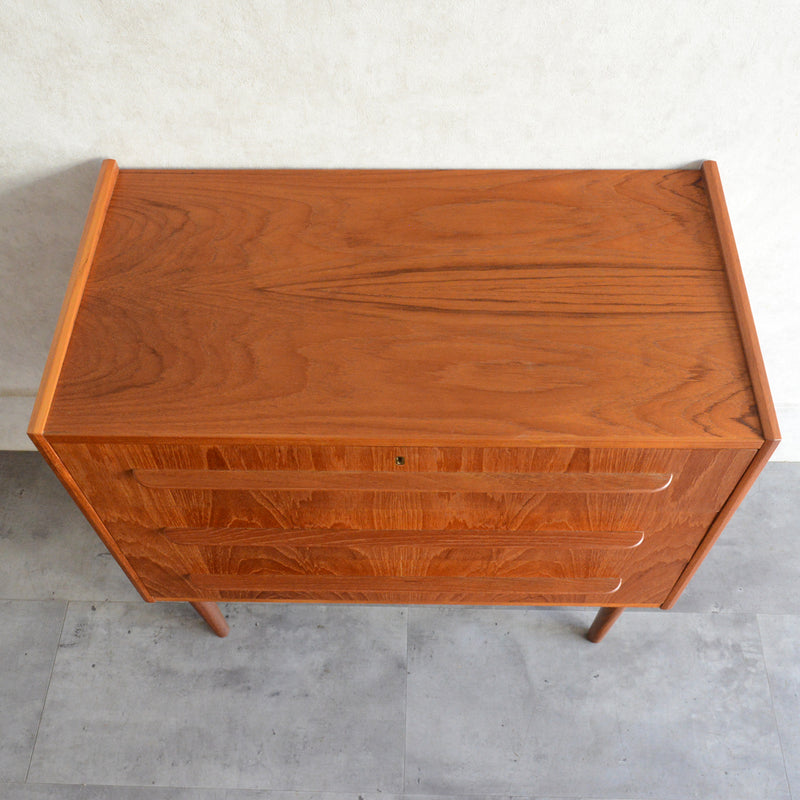 デンマークヴィンテージ  チーク３段チェストD-11(鍵付)