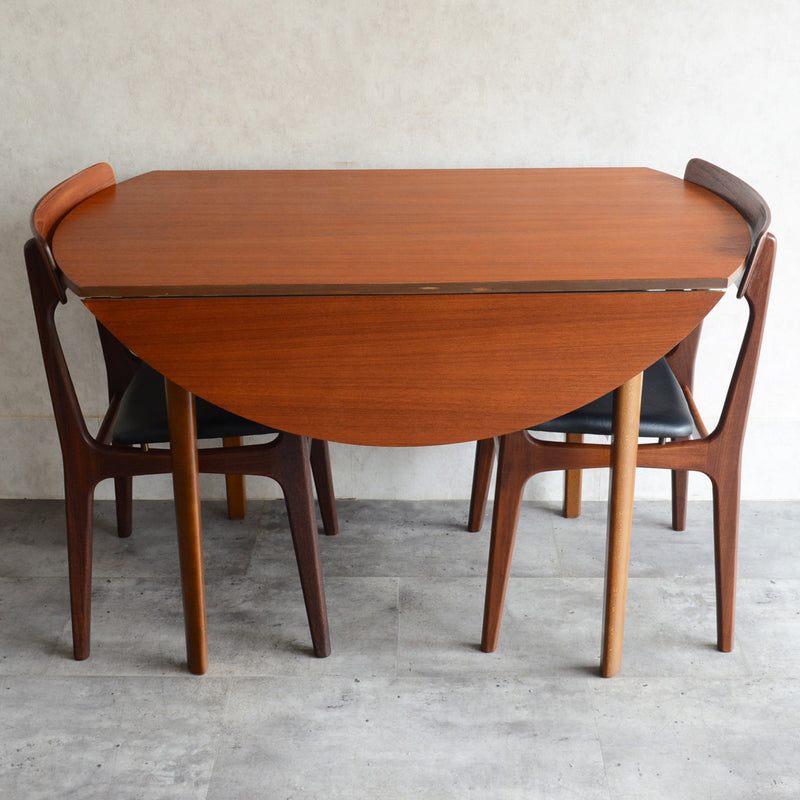 60S ドロップリーフ チークラウンドテーブル（コンパクトタイプ/天板剥離再塗装済）