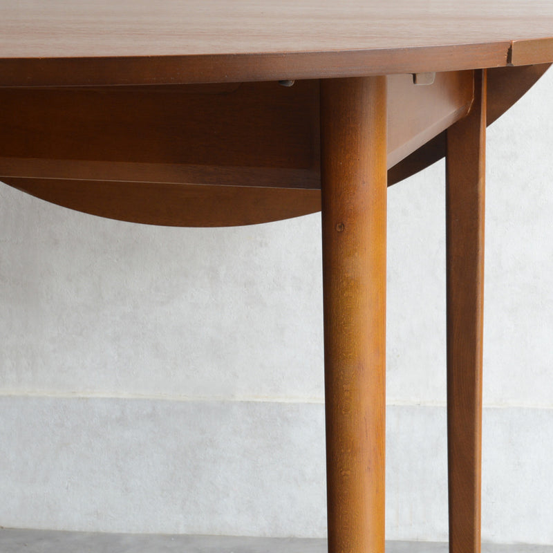 60S ドロップリーフ チークラウンドテーブル（コンパクトタイプ/天板剥離再塗装済）