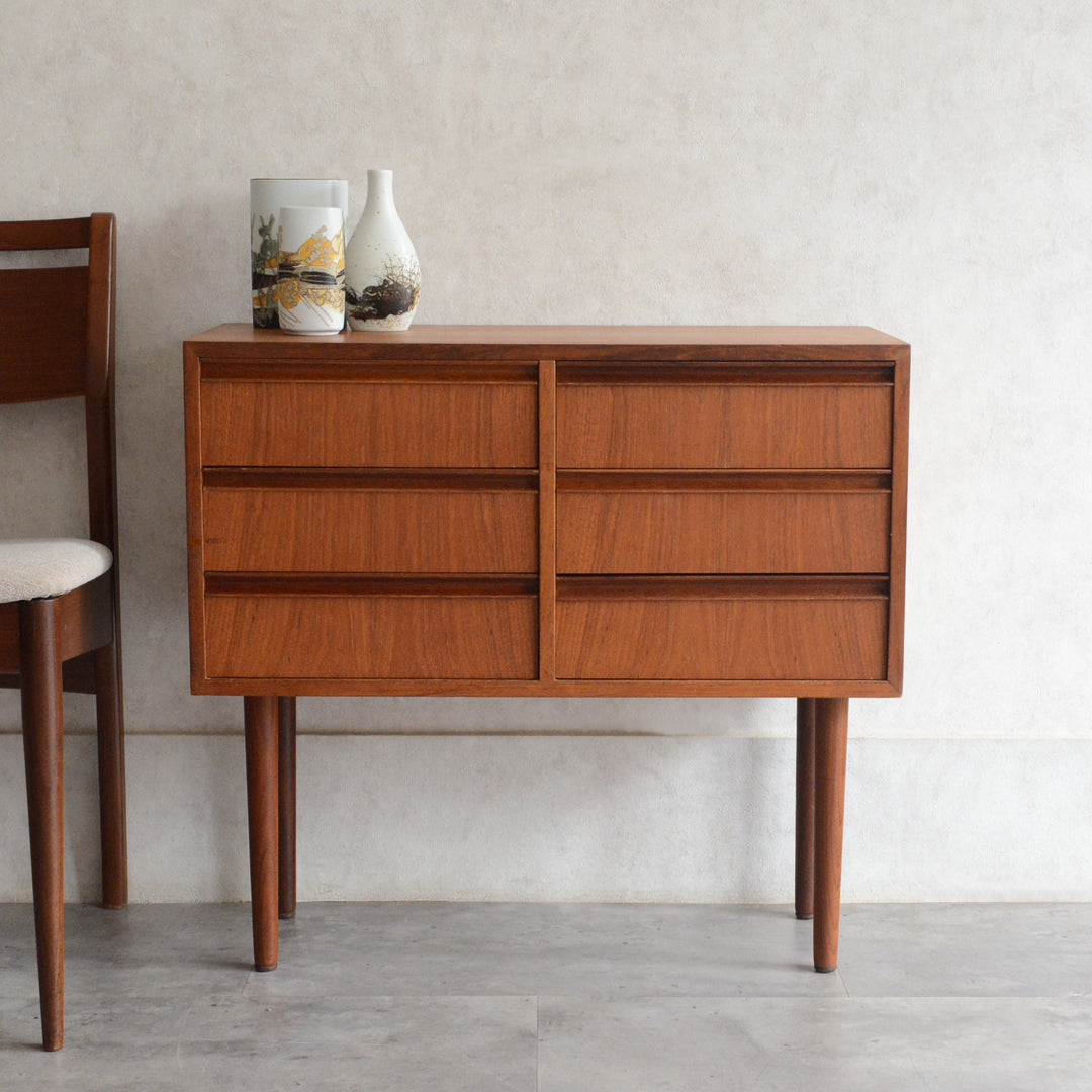 デンマークヴィンテージ  チーク３段2列スモールチェスト D-5