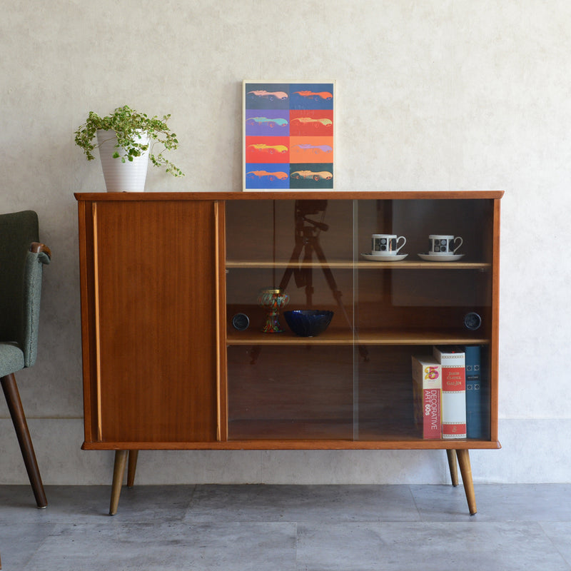 60s チーク ガラスキャビネット 39 (木扉付）