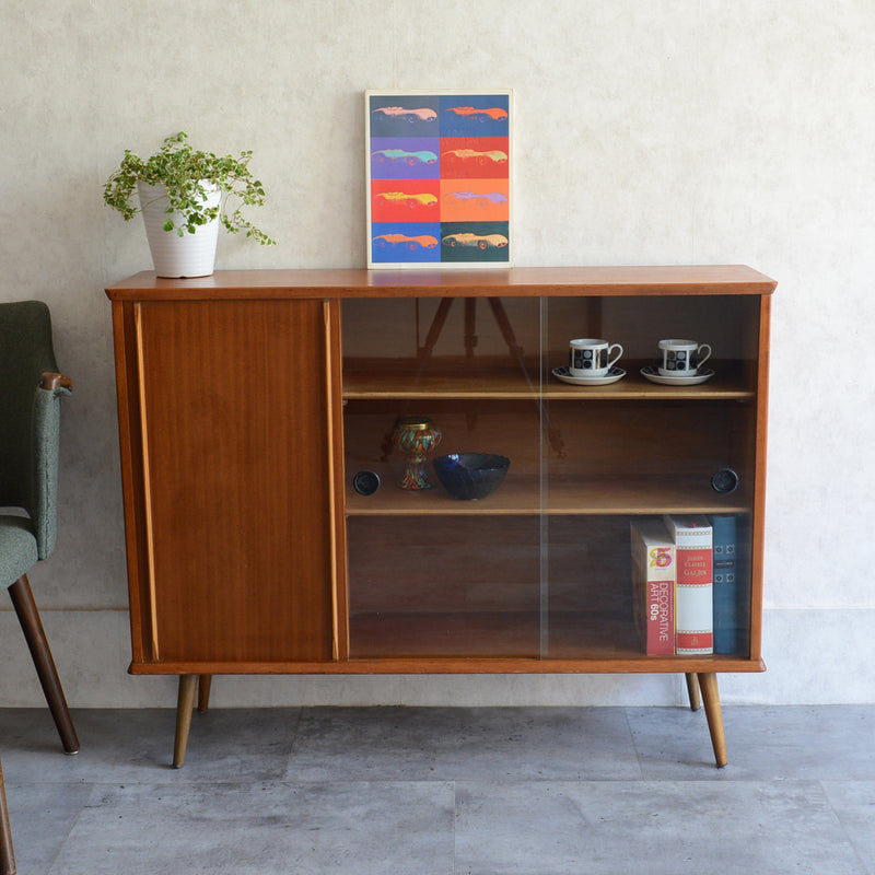 60s チーク ガラスキャビネット 39 (木扉付）