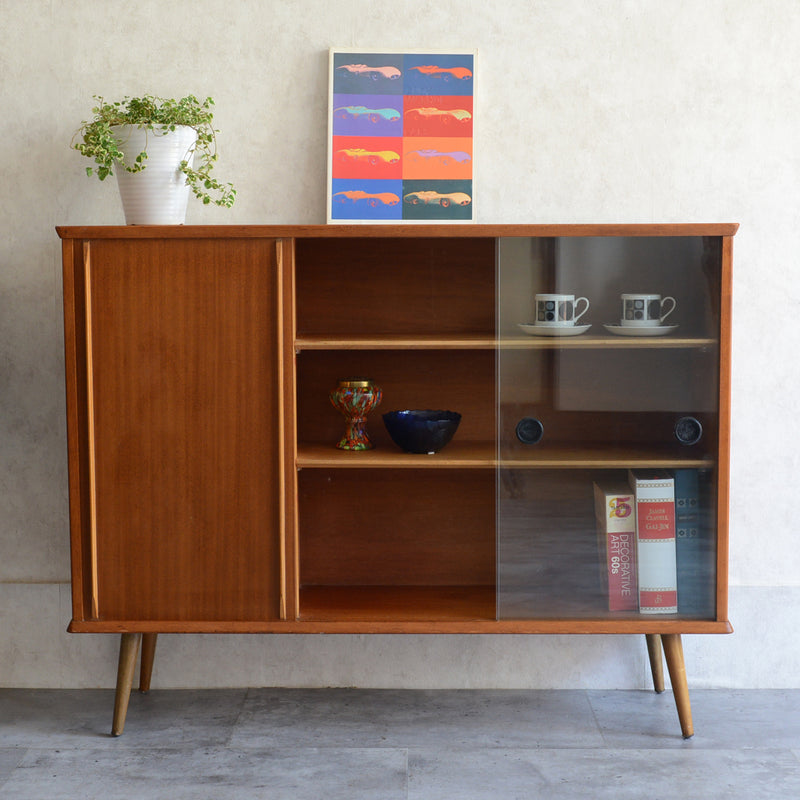 60s チーク ガラスキャビネット 39 (木扉付）