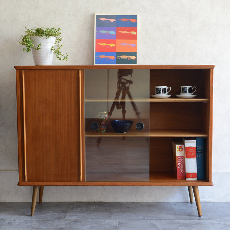 60s チーク ガラスキャビネット 39 (木扉付）