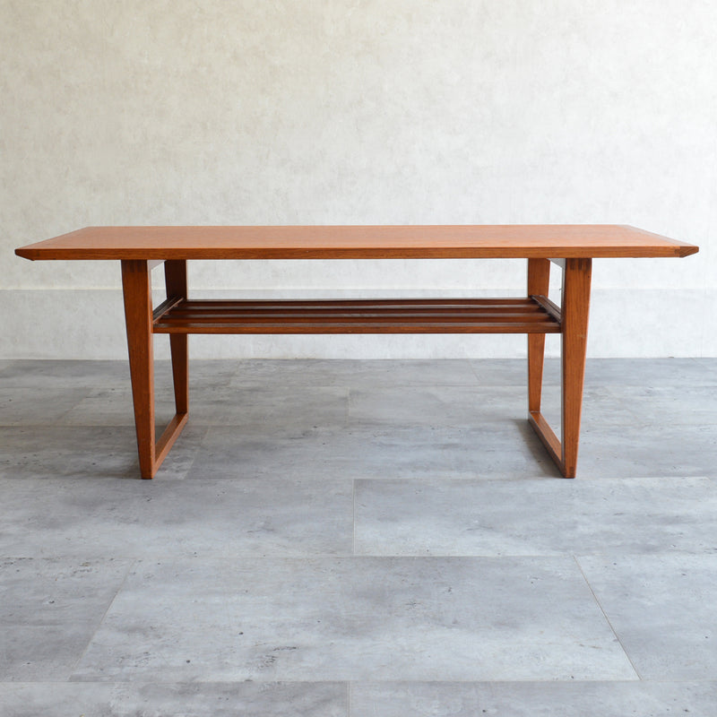 60Sチークローテーブル(ラダー棚）25 (天板剥離再塗装済）