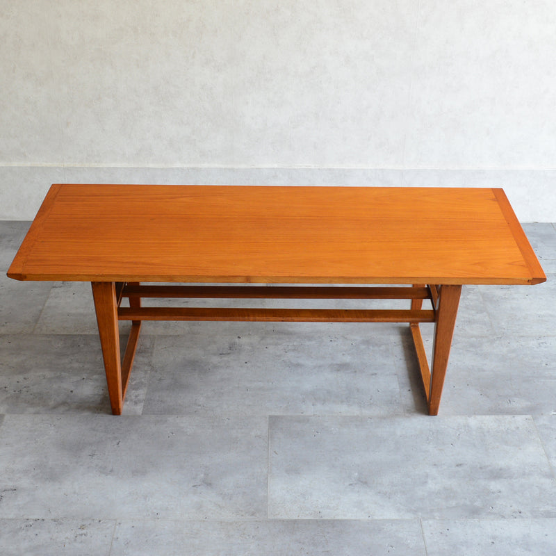 60Sチークローテーブル(ラダー棚）25 (天板剥離再塗装済）