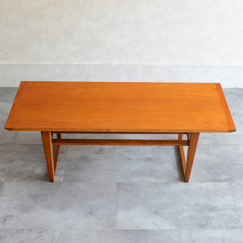 60Sチークローテーブル(ラダー棚）25 (天板剥離再塗装済）