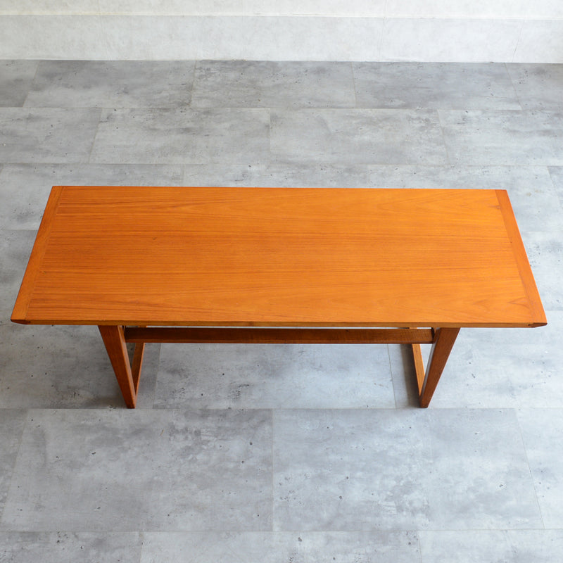 60Sチークローテーブル(ラダー棚）25 (天板剥離再塗装済）