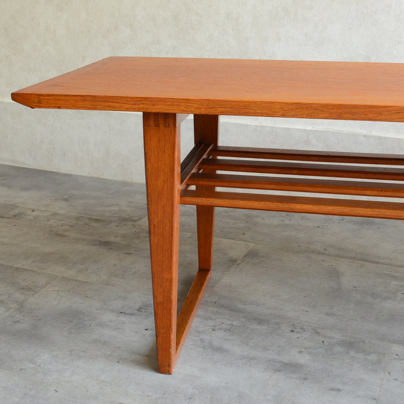 60Sチークローテーブル(ラダー棚）25 (天板剥離再塗装済）