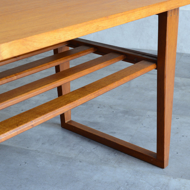 60Sチークローテーブル(ラダー棚）25 (天板剥離再塗装済）