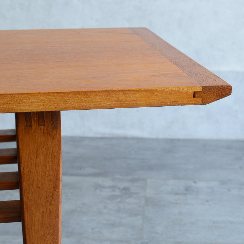 60Sチークローテーブル(ラダー棚）25 (天板剥離再塗装済）