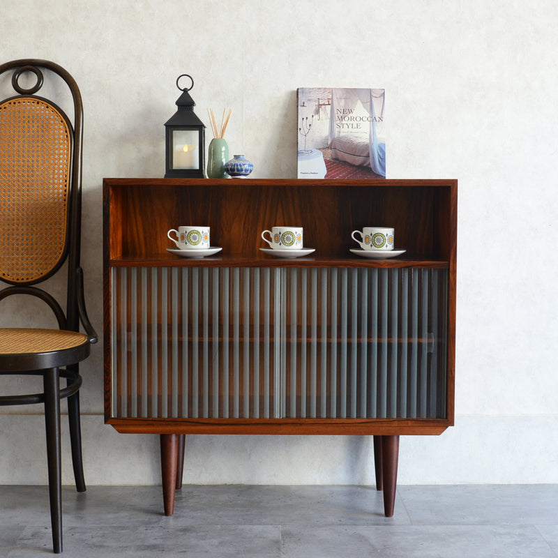 デンマーク ヴィンテージ　ローズウッド シェルフ3-36(ガラス戸付）