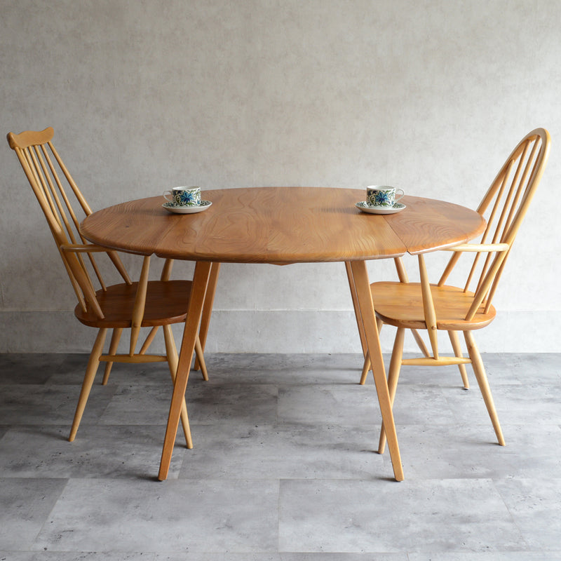 T様予約商品 ERCOL アーコール ラウンド ドロップリーフテーブル ⑤（天板剥離再塗装済）